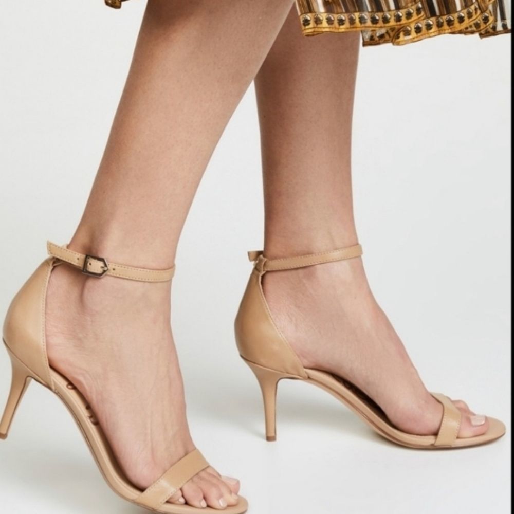 SAM EDELMAN Nude Beige Patent Leather Patti Ankle Strap Sandals 7